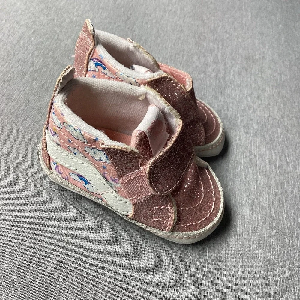 Infant Vans Size 2 Girl Rainbow Pink Sparkle High Top